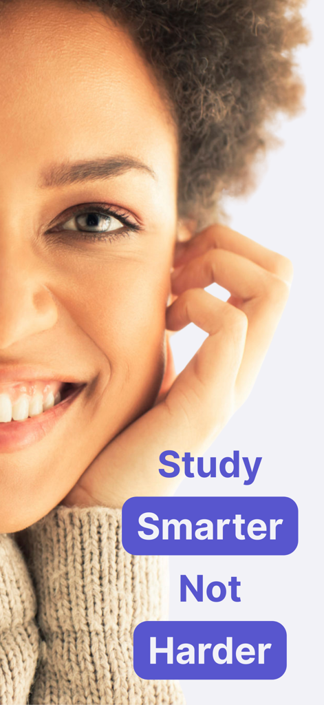 MemoraX: AI Flashcard Maker - A smiling young woman next to the text Study Smarter Not Harder