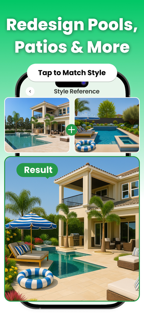 AI-powered pool and patio redesign tool for backyard visualization