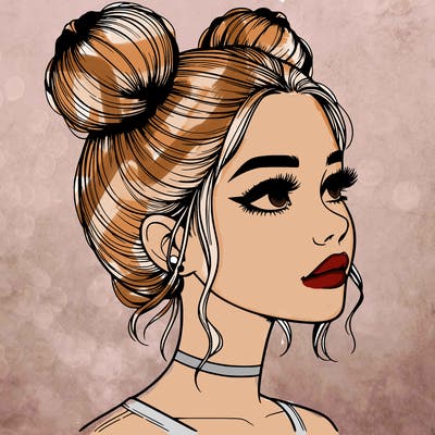 realistic girl with buns on the top of her head