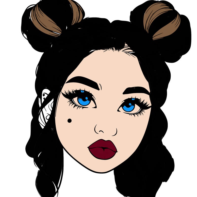 realistic girl with two buns on her hair and lips