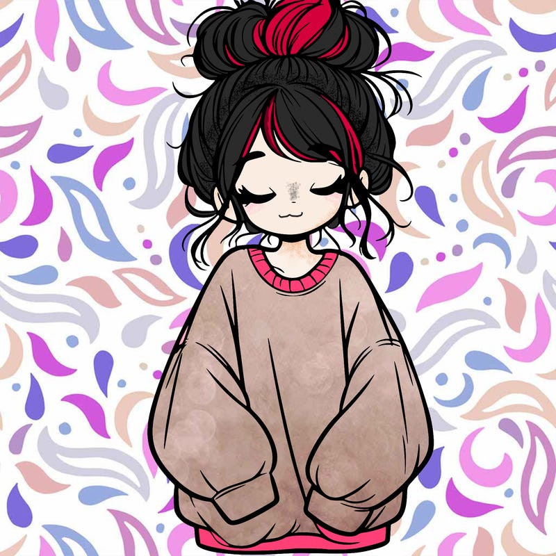 girl with baggy sweatshirt and messy bun