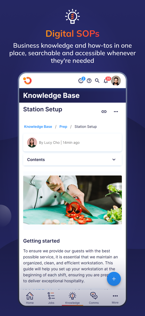 Operandio - Operandio app interface showing a digital SOP for kitchen station setup within the knowledge base