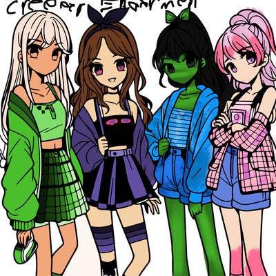 teen manga girls group of 4