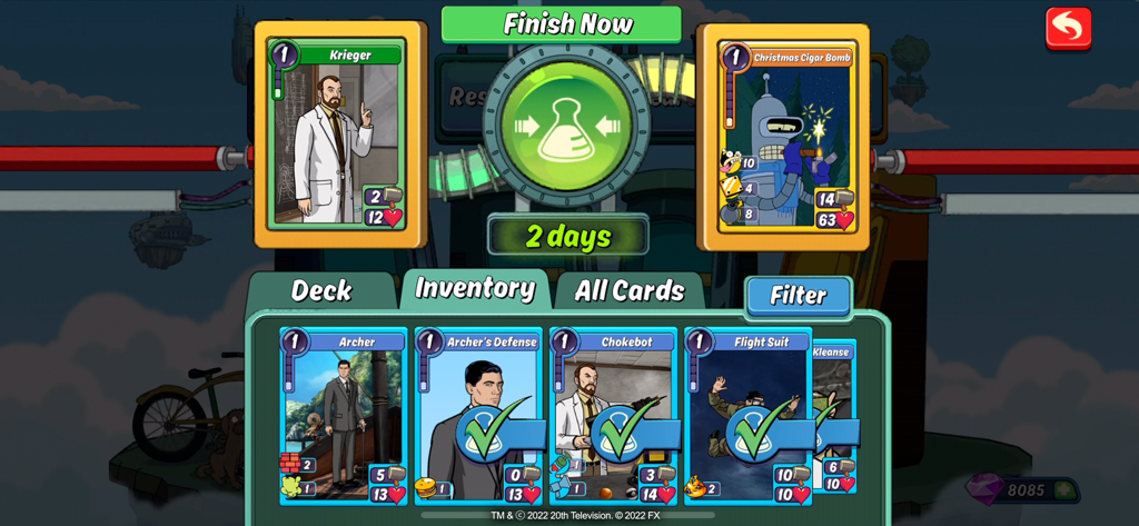 Animation Throwdown: CCG - Animation Throwdown Kartenforschungs-Menü, in dem Krieger- und Bender-Karten verbessert werden