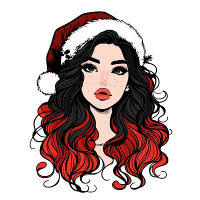 realistic christmas girl with wavy hair and lips