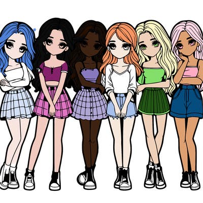 a group of girls realistic