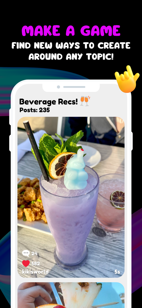 MoodStream app interface showing a collaborative photo dump of beverage recommendations