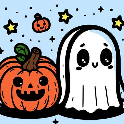 cute pumpkin and ghost