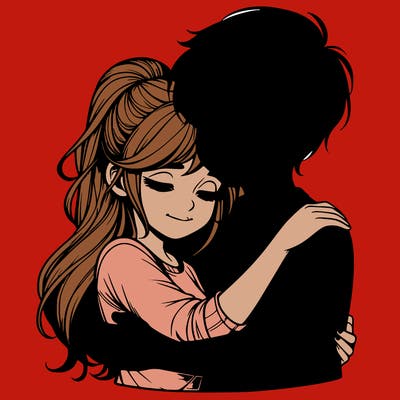 realistic girl and boy hugging