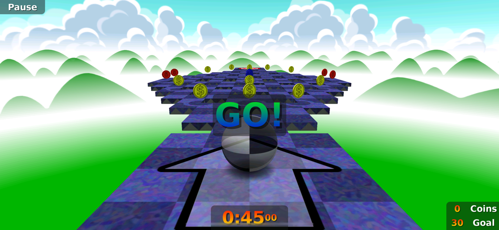 Neverball - Neverball gameplay showing a marble on a checkered platform at the start of a level