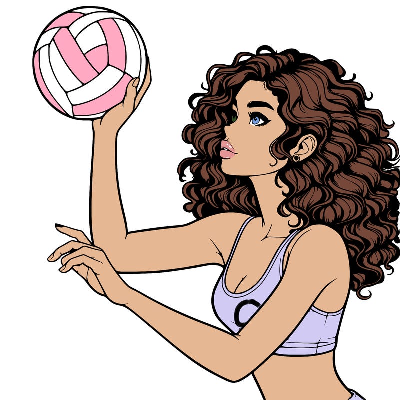 realistic girl with curly hair playing volleyball