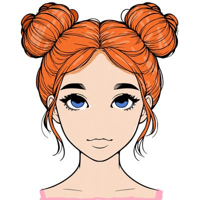 realistic girl with two buns on top of her head
