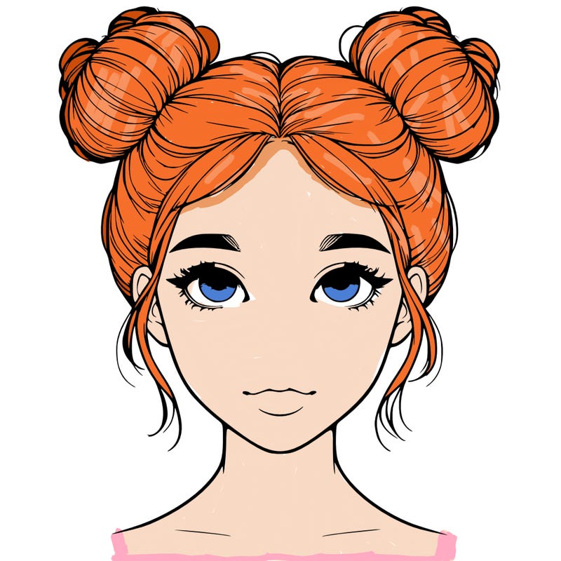 realistic girl with two buns on top of her head