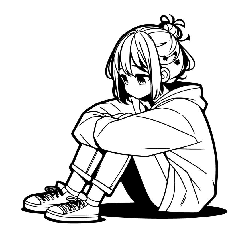sad anime girl sitting alone