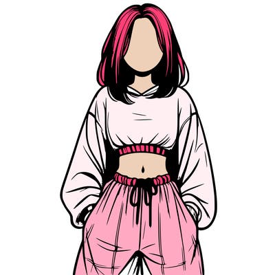 realistic girl faceless with baggy pants and a crop top