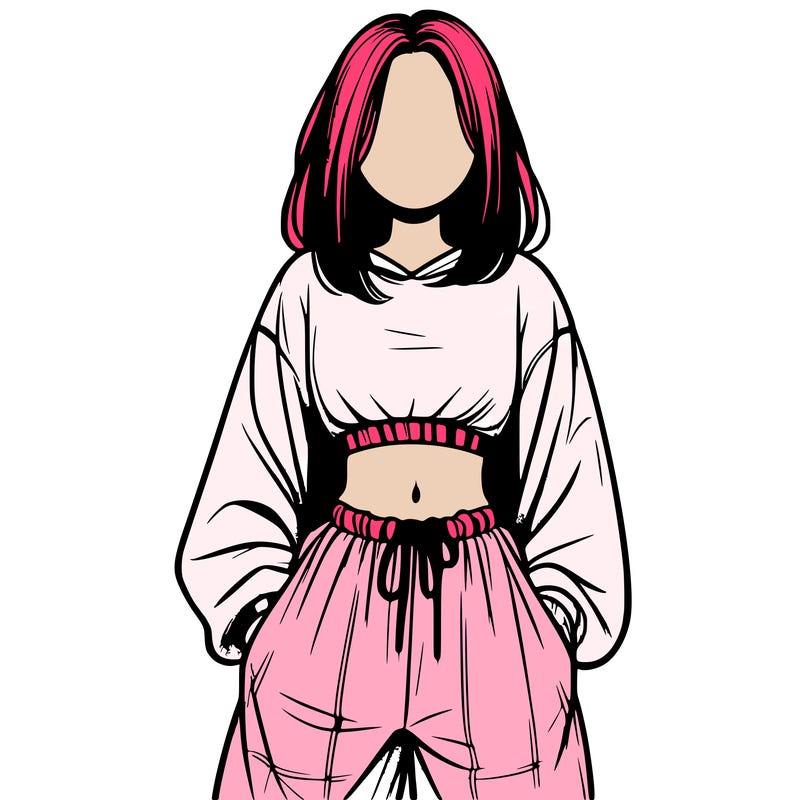 realistic girl faceless with baggy pants and a crop top