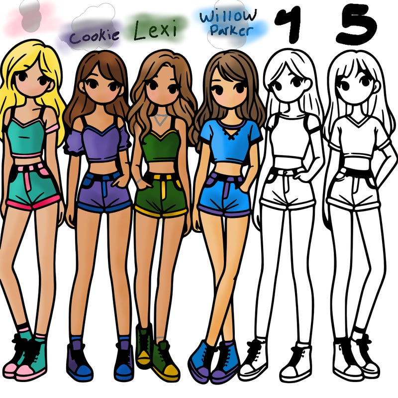 a group of girls wearing crop tops and shorts