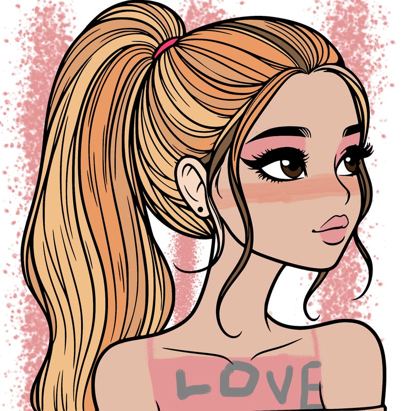 a beautiful and realistic girl with a high pony tail