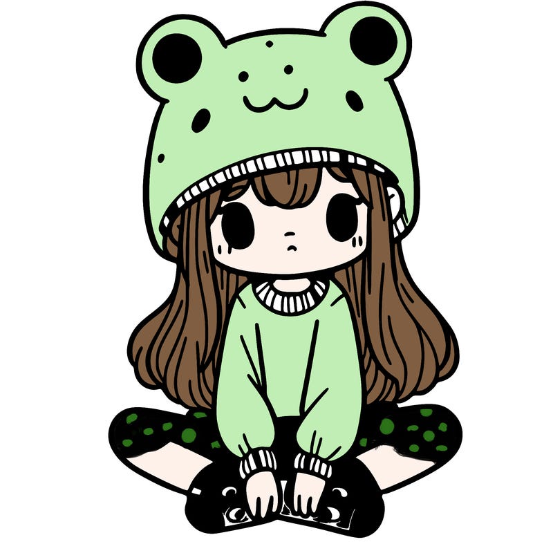 a girl wearing a frog hat and some frog socks