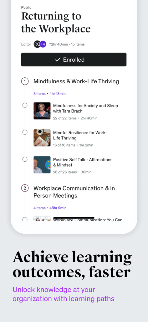 Udemy Government app screen showing a curated learning path for returning to the workplace with professional development courses