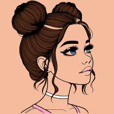 realistic girl with buns on the top of her head