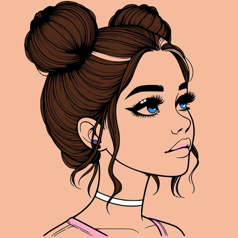 realistic girl with buns on the top of her head