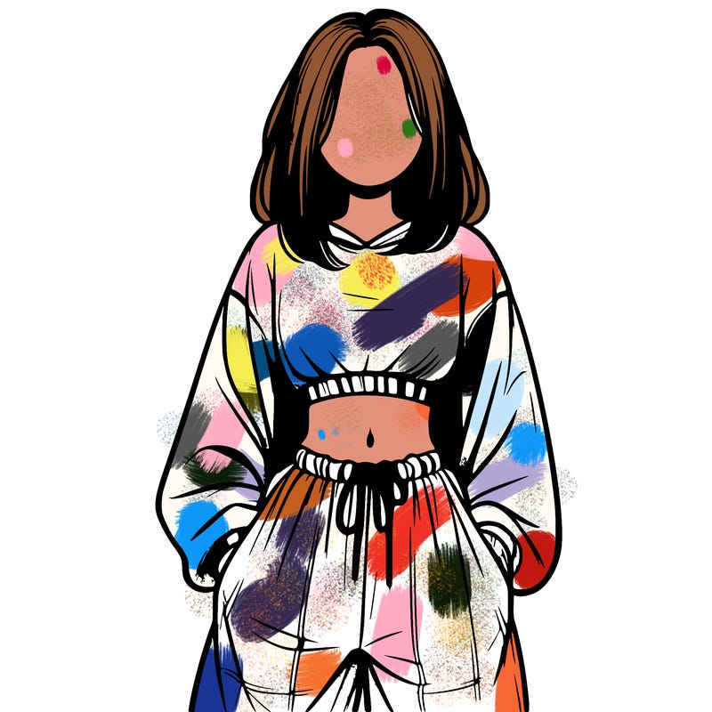 realistic girl faceless with baggy pants and a crop top