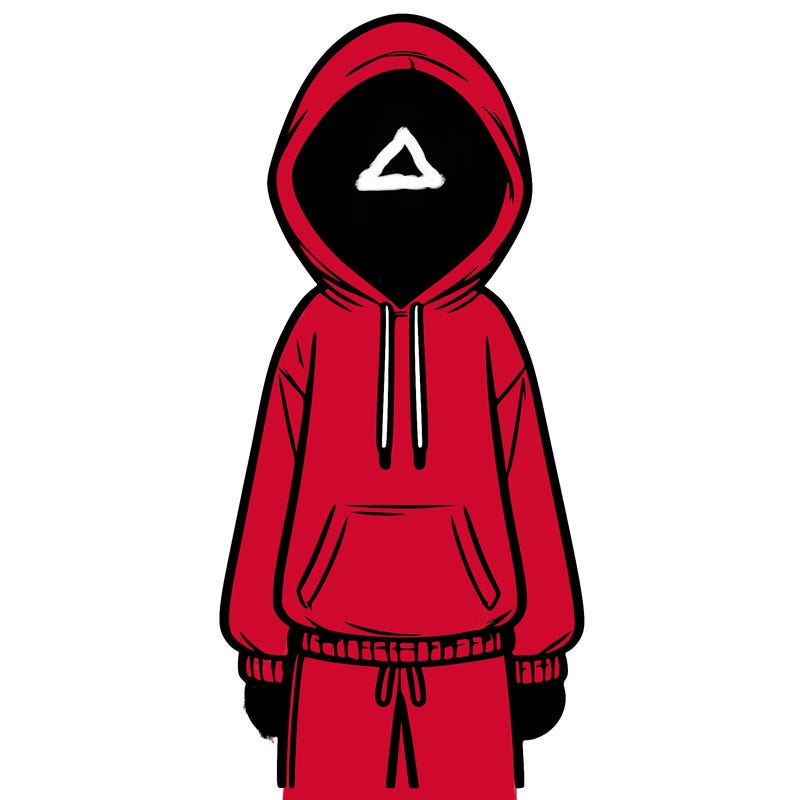 faceless girl in a tracksuit with a hood on and no hair