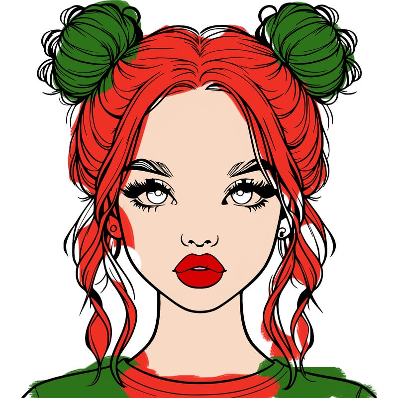 realistic girl with two buns in hair and lips