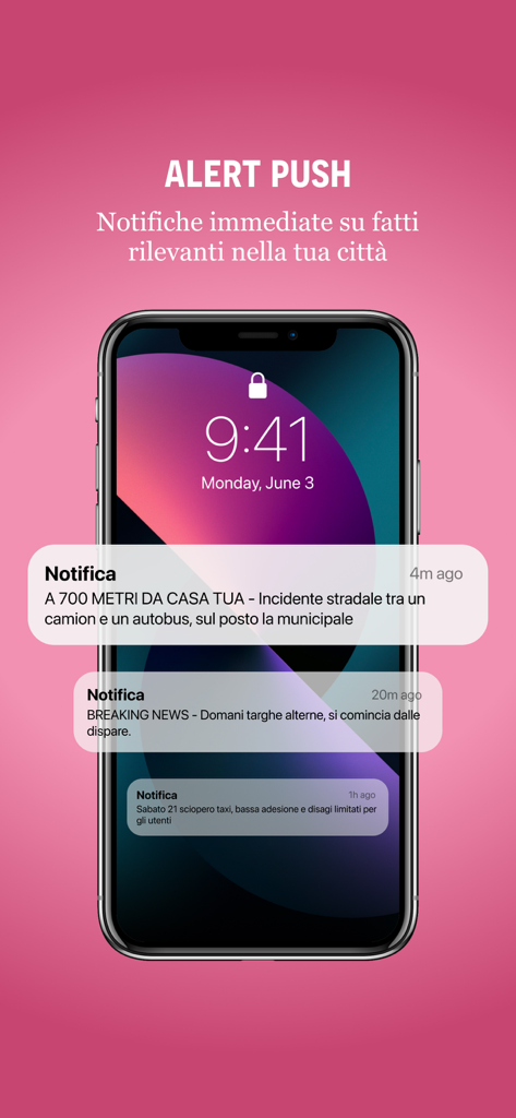 Aplicación PalermoToday mostrando noticias locales en tiempo real y notificaciones push de tráfico en un smartphone