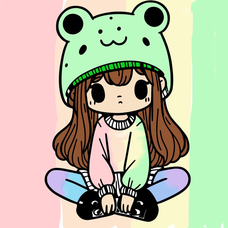a girl wearing a frog hat and some frog socks