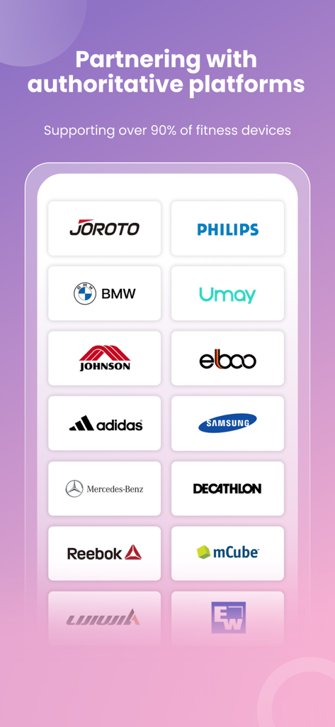 SPAX - A list of partner brands and fitness equipment logos supported by the SPAX app including Adidas Samsung and Reebok