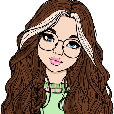 girl with long hair and freckles and glasses realistic