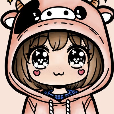 kawaii girl with cow hoodie