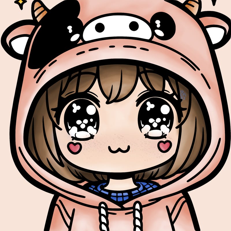 kawaii girl with cow hoodie