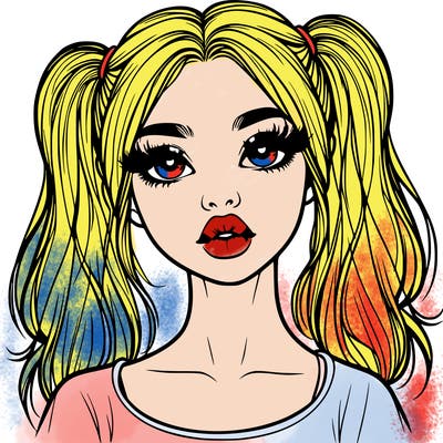 realistic girl with ponytails and lips