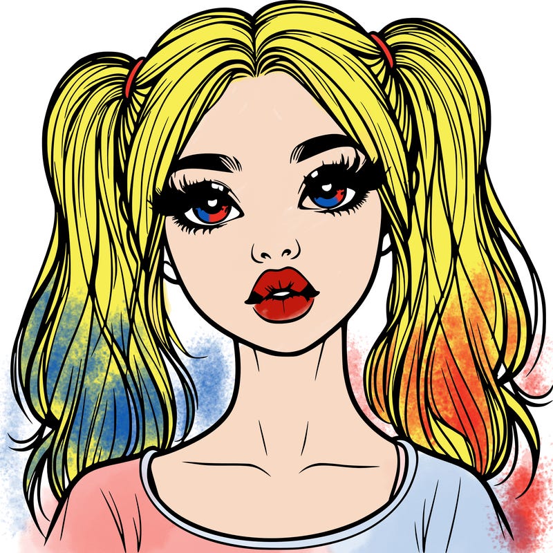 realistic girl with ponytails and lips