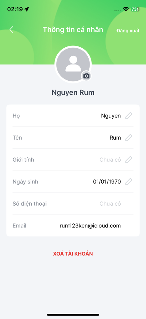 MultiGo - MultiGo app user profile screen displaying personal information and account settings