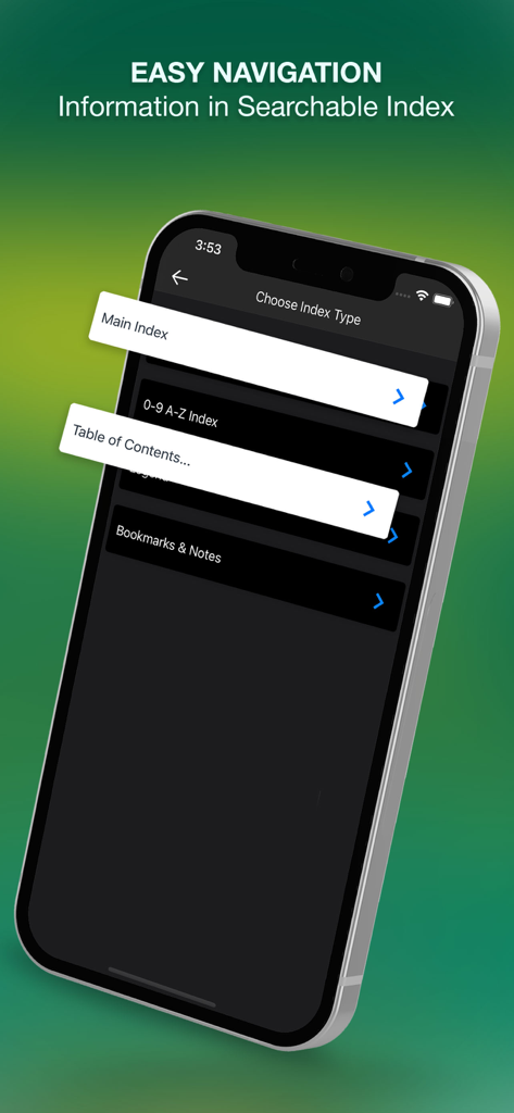Stedman's Medical Dictionary + - Stedmans Medical Dictionary app screen showing searchable index types for easy navigation
