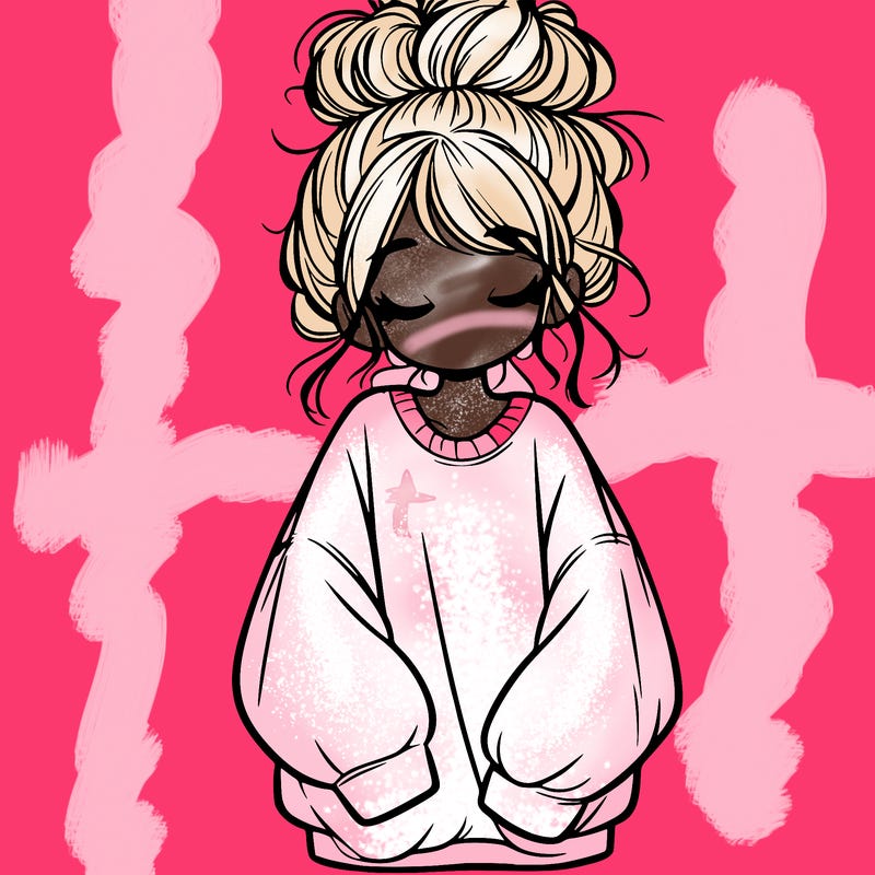 girl with baggy sweatshirt and messy bun