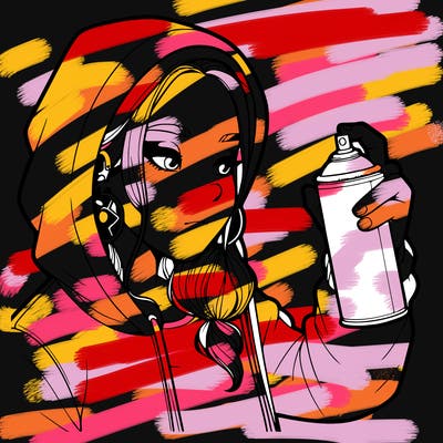 a realistic girl, spray painting