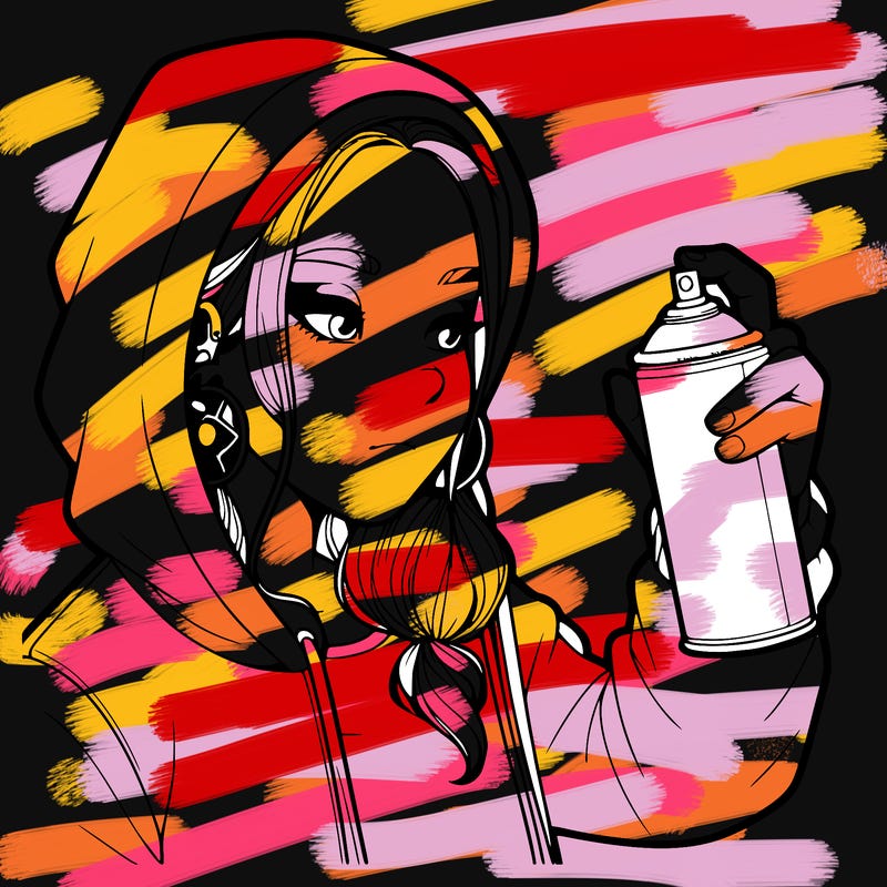 a realistic girl, spray painting