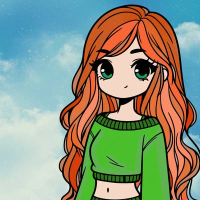 girl with long hair and a crop top with a sweater