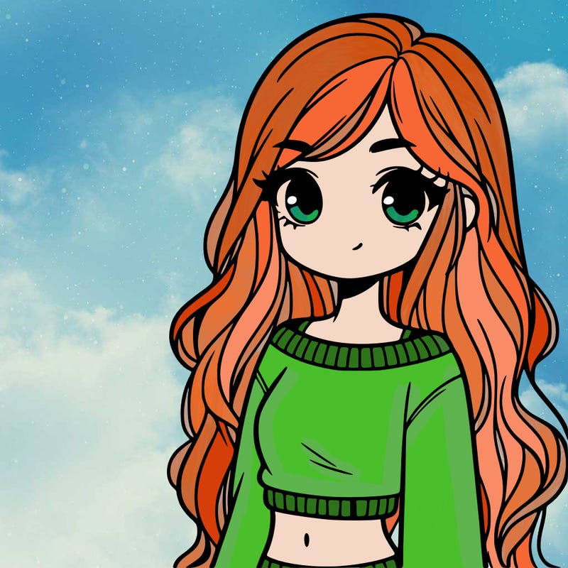 girl with long hair and a crop top with a sweater