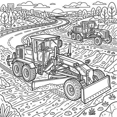 Discover the world of heavy machinery with this engaging motor graders coloring page, perfectly designed for seniors. Enjoy clear lines and large spaces, offering a relaxing and accessible creative activity.