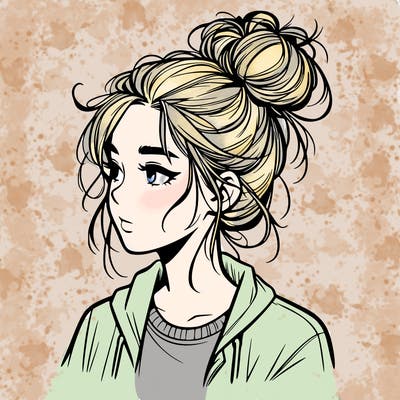 realistic teenage girl with a messy bun