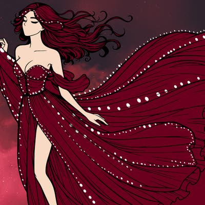 realistic woman in dress flowing the the wind