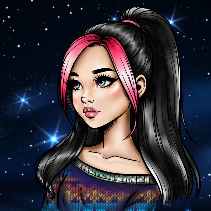 realistic girl with a high ponytail