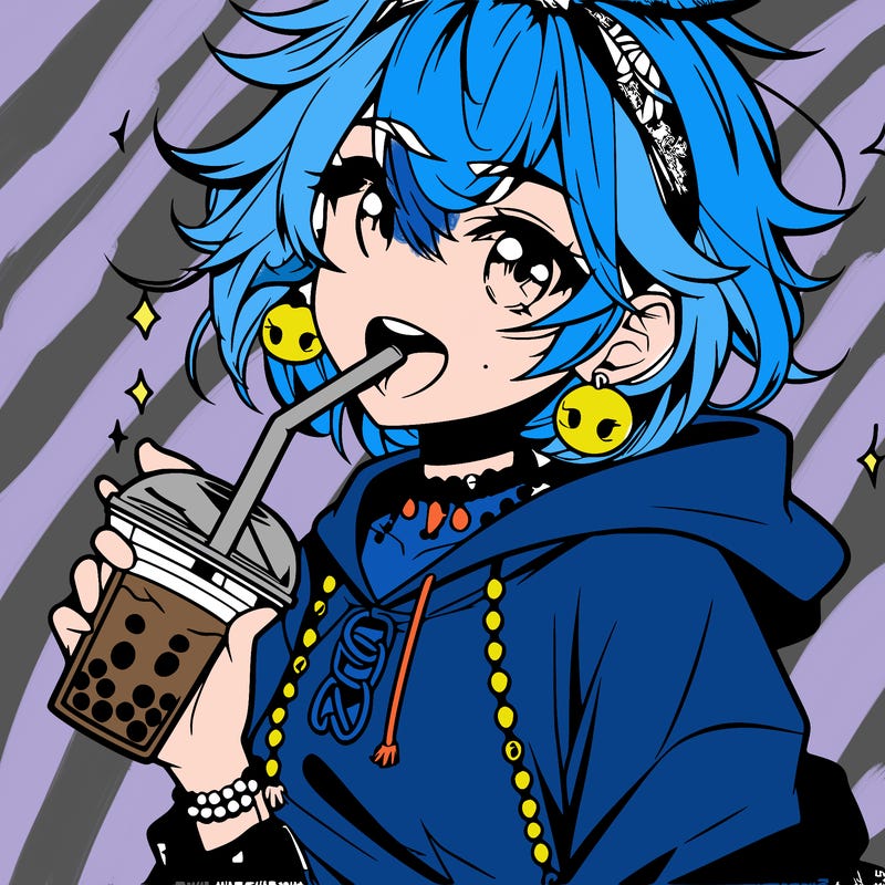 hot baddie anime girl drinking boba and biting the straw
