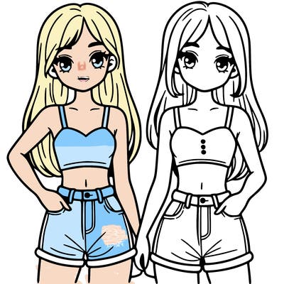 two sisters with crop tops and jean shorts and straight hair